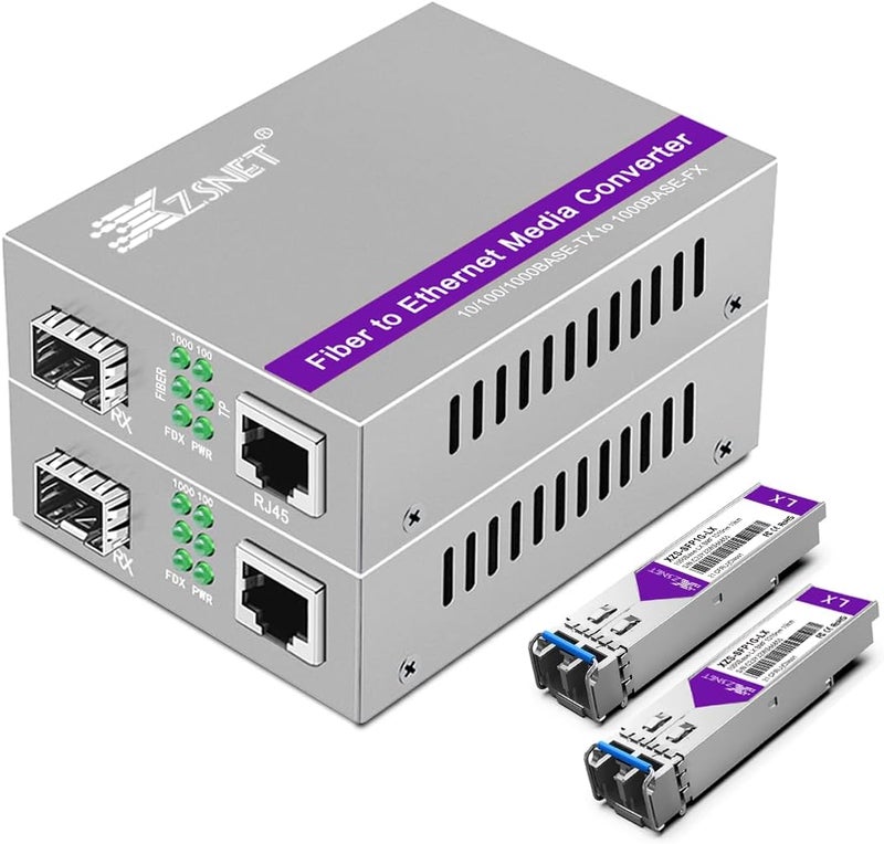 XZSNET A Pair of 1.25G/s Gigabit Single-Mode Dual LC Fiber to Ethernet RJ45 Media Converter for 10/100/1000Base-Tx to 1000Base-LX (with 2PCS SFP to LC Module), 1310nm, SMF, up to 20-km - Image 1